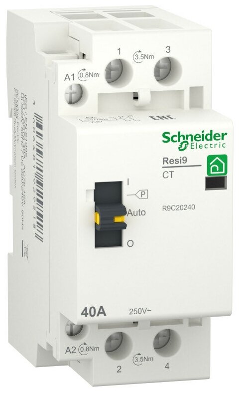 Schneider Electric RESI9 Модульный контактор 1P+N 40A 2НО 230/250В АС 50ГЦ R9C20240