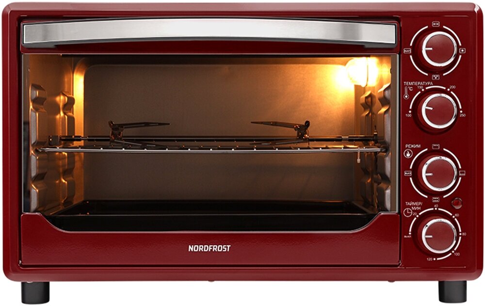 Мини-печь NORDFROST RC 350 R , настольная духовка, 1600 Вт, 35л, конвекция, гриль, таймер до 120 минут, 3 режима нагрева, красный - фотография № 4