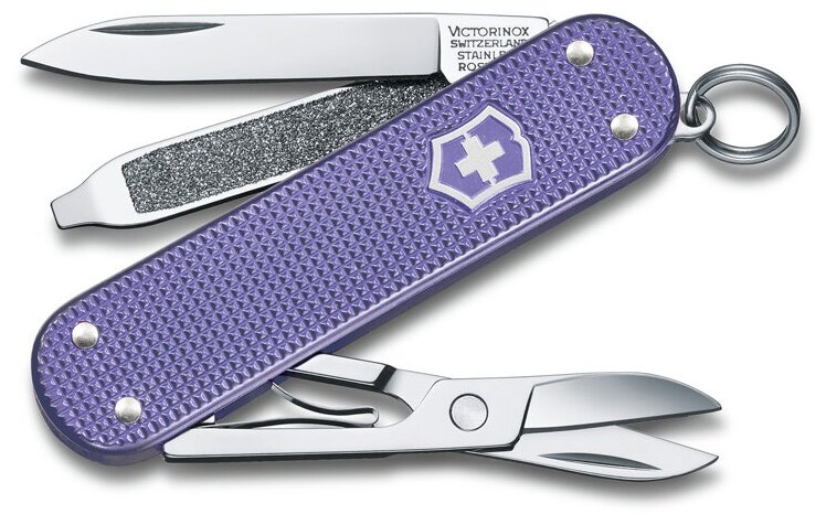 Нож-брелок VICTORINOX Classic SD Alox Colors Electric Lavender, 58 мм, 5 функций, лавандовый 0.6221.223G