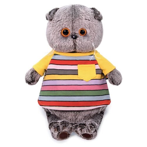 фото Мягкая игрушка basik&co кот басик в полосатой футболке с карманом 30 см
