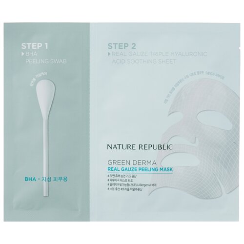 фото Nature republic пилинг маска на основе bна-кислот green derma real gauze peeling mask, 28 г