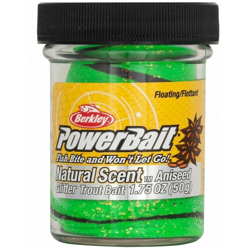 Berkley, Форелевая паста PowerBait Natural Glitter Trout Bait, Anise Spring Green/Black паста форелевая berkley gulp natural scent trout garlic rainbow candy 50г