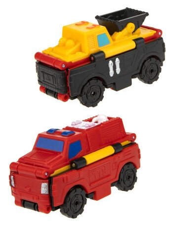 Машинка 1 TOY Transcar Double 2 в 1: Погрузчик/Пожарная машина (Т18286) 1:12, 8 см, желтый/черный/красный