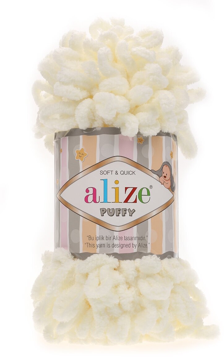 Пряжа для вязания ALIZE 'Puffy', 100г, 9м (100% микрополиэстер) (62 молочный), 5 мотков