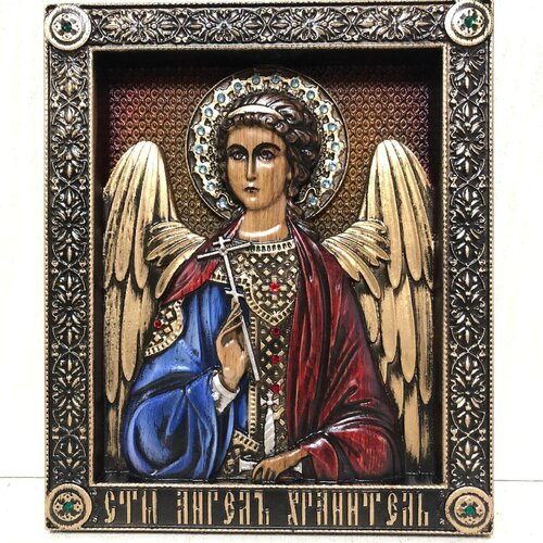 Икона Ангел-хранитель, резная из дерева деревянная резная икона ангел хранитель 38х32 см