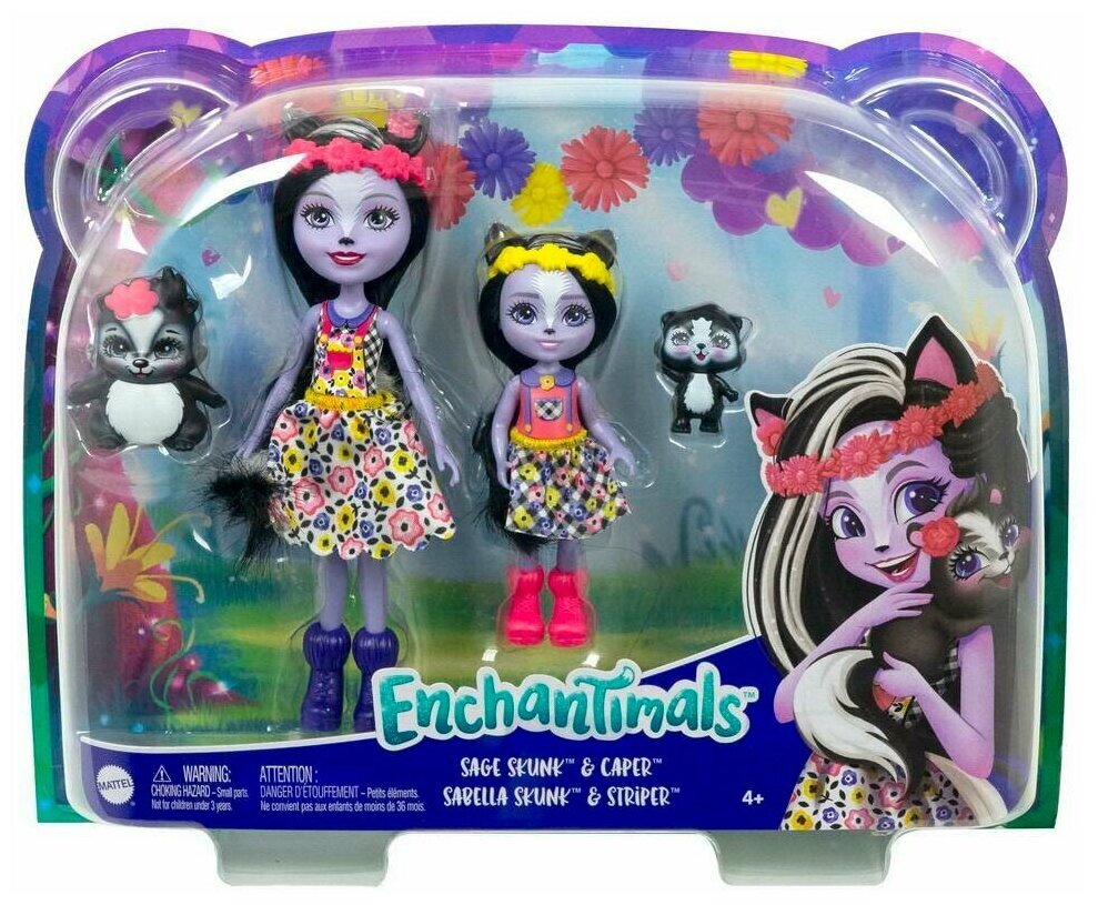 Игровой набор Mattel Enchantimals Сейдж Скунси с сестричкой и питомцами