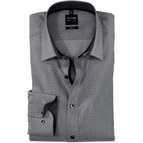 фото Рубашка мужская olymp level five body fit темно-серая геометрический принт арт. 20262468 разм.40