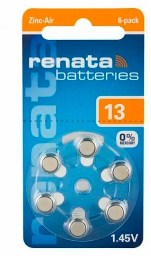 Батарейка Renata ZA13, в упаковке: 6 шт.