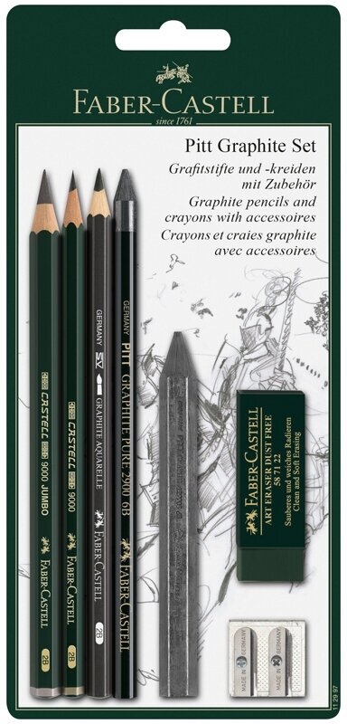 Набор карандашей ч/г Faber-Castell "Pitt Graphite", 5 шт.+ластик+точилка, 2B/6B, заточенные