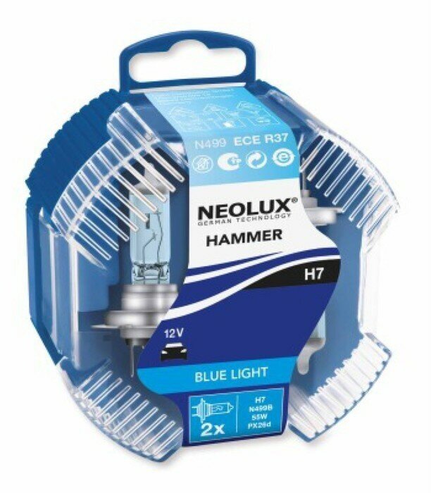 Лампа Neolux H7 12V-55W PX26d Blue Light, комплект 2 шт, SCBN499B-SCB
