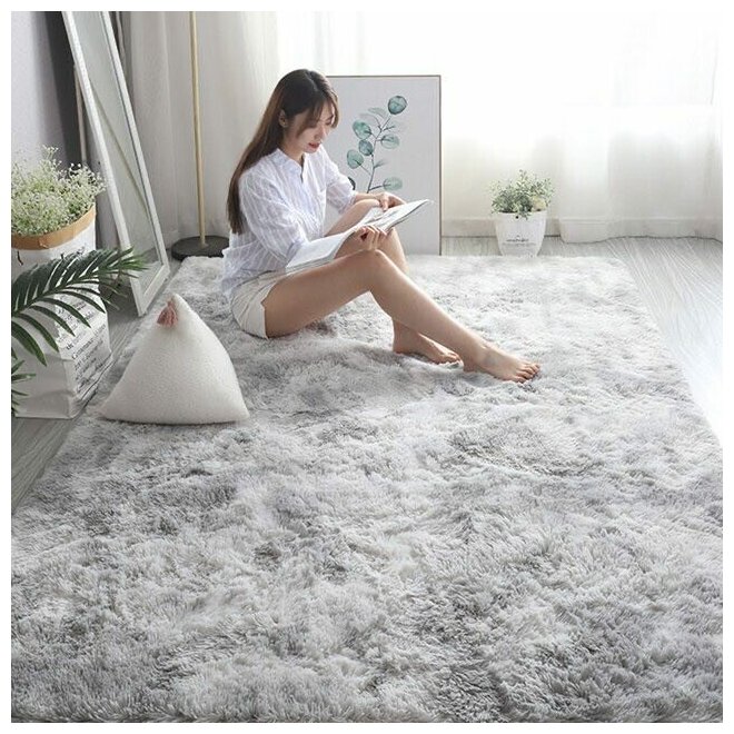 Ковер мягкий-пушистый, Fluffy Carpet 160х80 , светло-серый. - фотография № 1