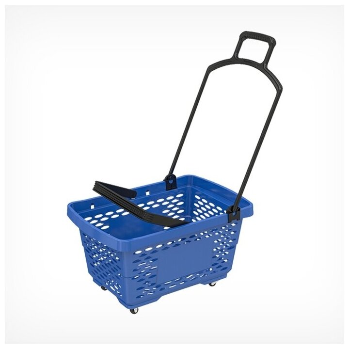 фото Корзина-тележка на 4 колесах пластиковая, 28 л, с 2 пластиковыми ручками, цвет синий