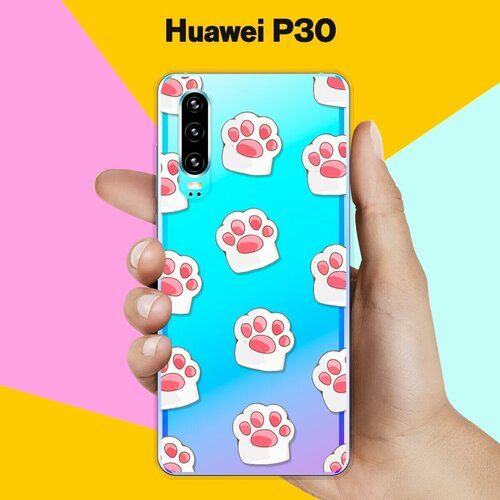 Силиконовый чехол Лапки на Huawei P30 силиконовый чехол на huawei p30 хуавей п30 с эффектом блеска капля на пере