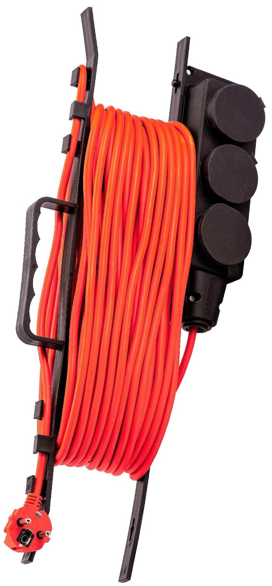 Удлинитель силовой StarWind ST-PS3.20/B-16, розеток 3шт, 3x1.0 кв. мм, 16A, 20м, ПВС, рамка пластиковая, оранжевый