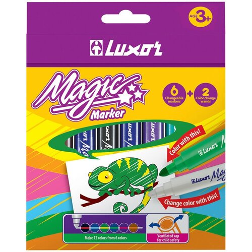 фото Фломастеры меняющие цвет luxor "magic", 06цв.+2, 8шт, картон, европодвес, 233891