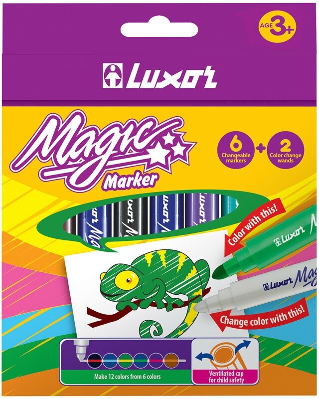 Фломастеры меняющие цвет Luxor "Magic", 06цв.+2, 8шт, картон, европодвес, 233891