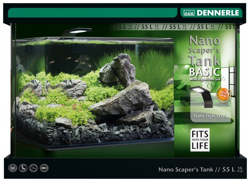 Аквариум с оборудованием DENNERLE NANO scaper's tank Basic Style LED, 55 литров (45х36х34см) - фотография № 5