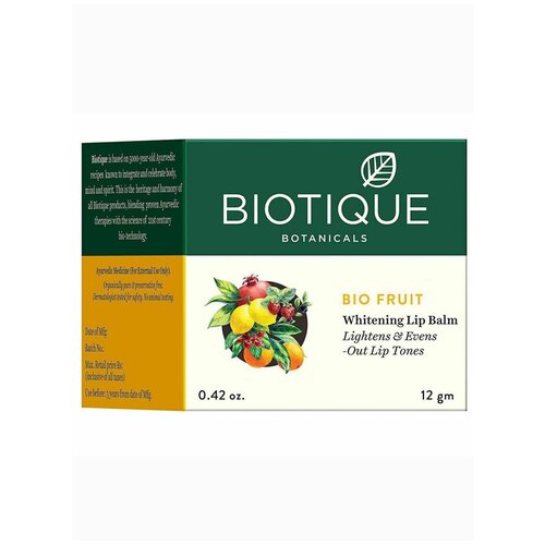 Biotique BIO FRUIT Whitening Lip Balm, Биотик БИО Фрукт, Осветляющий бальзам для губ 12 г.