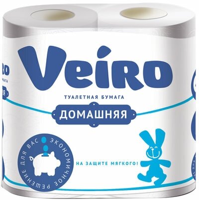 Бумага туалетная Veiro 4 шт, 2-х слойная, 4х15 м, Домашняя, белая (1с24)