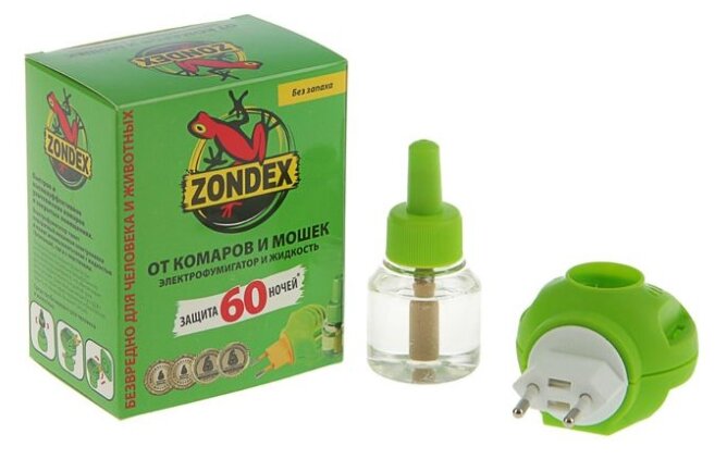 Комплект от комаров "Zondex", фумигатор+жидкость 60 ночей, 45 мл - фотография № 1