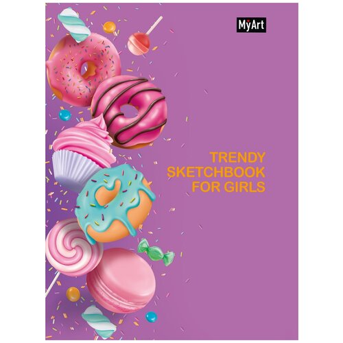 Скетчбук Проф-Пресс My Art Trendy Sketchbook For Girls Пончики, 22 х 17 см, 64 л. сиреневый A5 21 см 14.8 см 90 г/м²