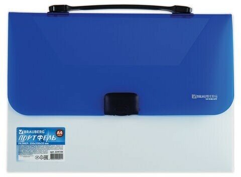 Папка-портфель пластиковая BRAUBERG INCOME А4 (350х235х35 мм), 1 отделение, фактура диагональ, белая/синяя, 224150