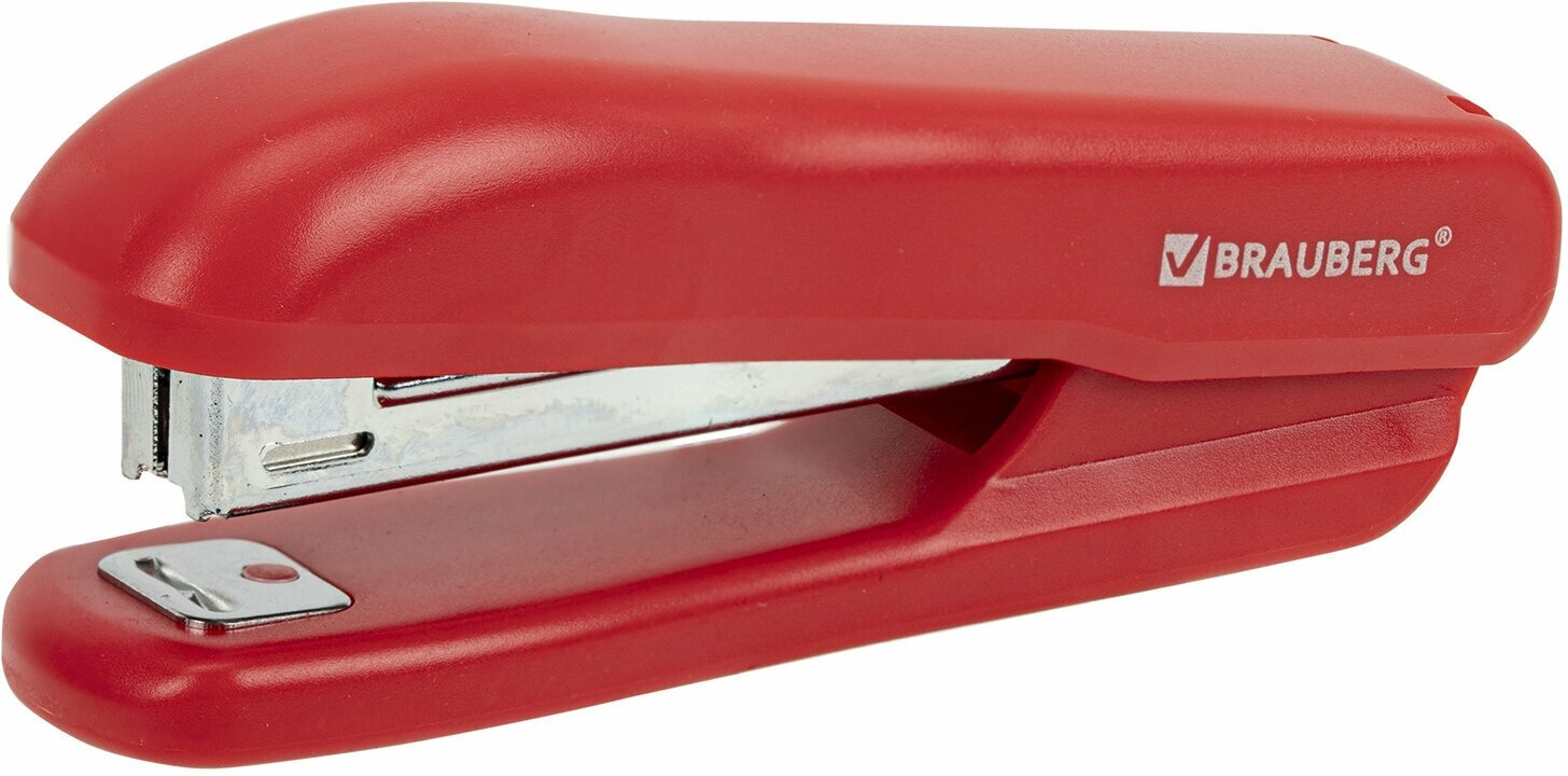 Степлер канцелярский для бумаги, скобы №10 Brauberg "SX-19", с антистеплером, до 12 листов, красный, 228589