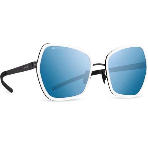 Титановые солнцезащитные очки GRESSO Dolores - бабочка / синие фотохромные / кант белый