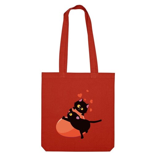 сумка пара черных кошек и красное сердце зеленый Сумка шоппер Us Basic, красный