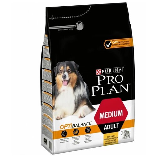 Корм сухой PRO PLAN для собак, ADULT для средних пород, Курица и Рис, 3 кг purina pro plan adult dog optiweight all size light sterilised диетический кастрированные стерилизованные собаки всех пород курица рис 3 кг х 4 шт