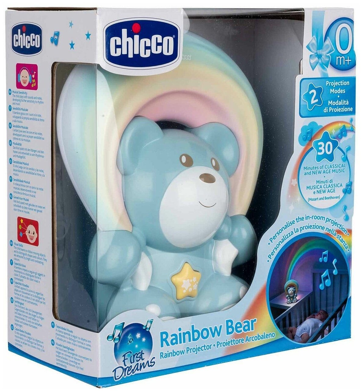 Игрушка-проектор Chicco Радужный мишка, 0м+, цвет голубой - фотография № 2