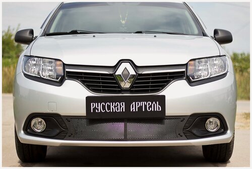 Изображение товара Защитная сетка решетки переднего бампера Renault Logan 2014-2017 (II дорестайлинг)