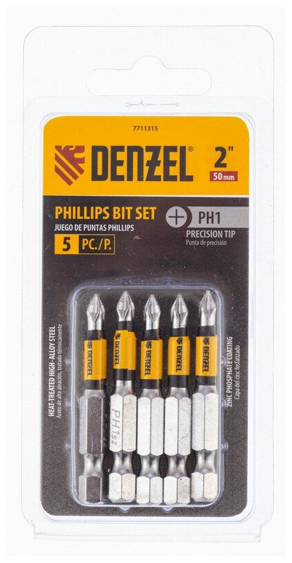 Набор бит Denzel PH1x2", 5 шт 7711315