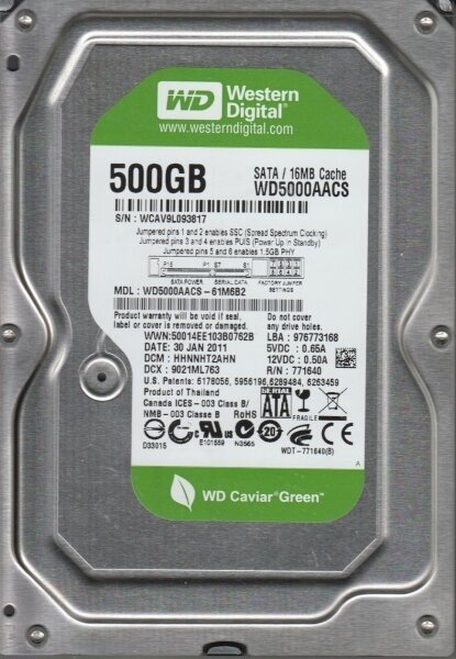 Жесткий диск Western Digital WD5000AACS 500Gb IntelliPower SATAII 3.5" HDD