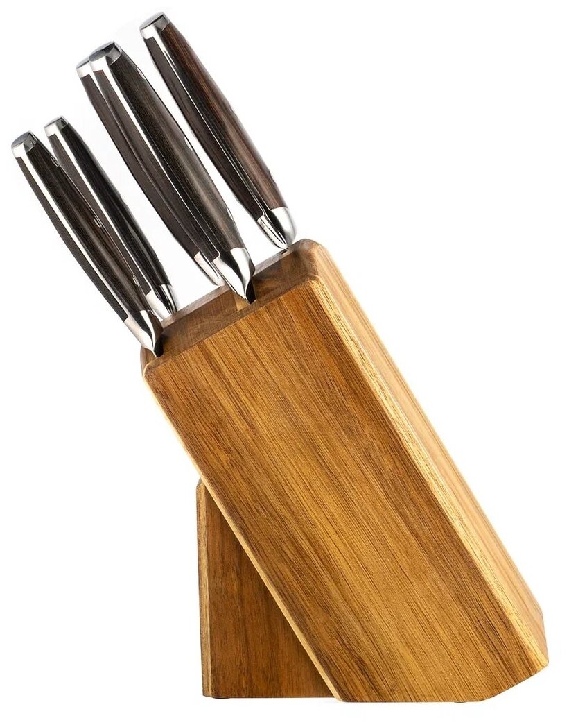 Набор ножей LARA LR05-57, 6 предметов: Подставка (акация) +5 ножей, двухслойная сталь - фотография № 3