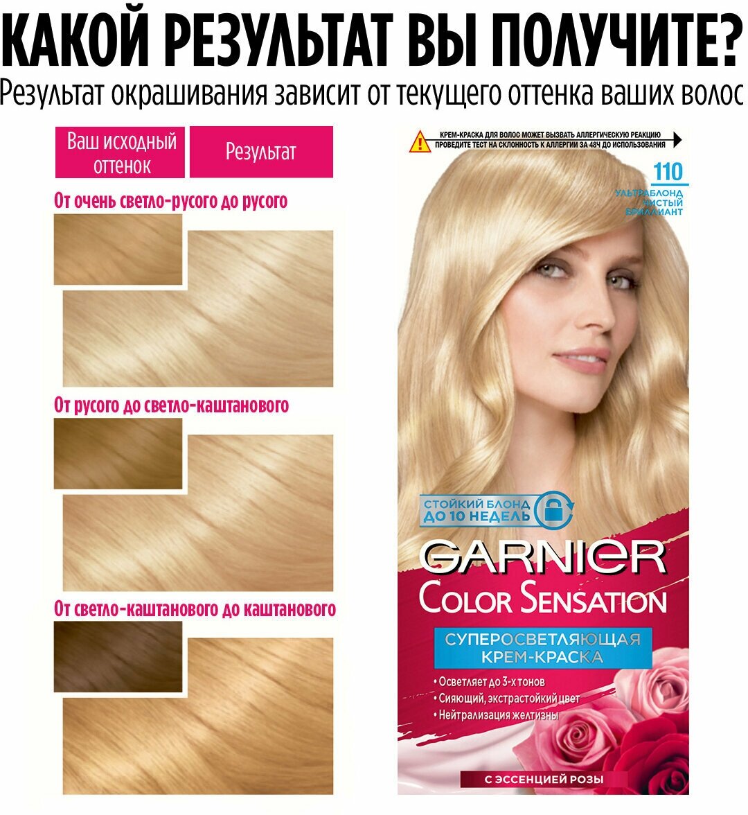 Garnier Стойкая крем-краска для волос "Color Sensation, Роскошь цвета" оттенок 110, Ультра блонд чистый бриллиант, 110 мл - фотография № 6