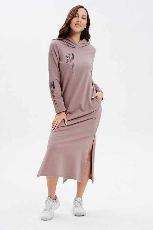 Платье Натали, полуприлегающее, макси, карманы, размер 44, бежевый