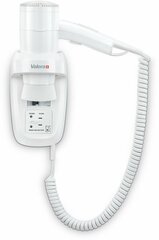 Фен настенный Valera Hospitality Premium Protect 1200 Shaver (533.03/044.06), мощность 1200 Вт, безопасная кнопка включения/выключения, настенный держатель c устройством защитного отключения, розетка для э/бритвы, холодный воздух, концентратор