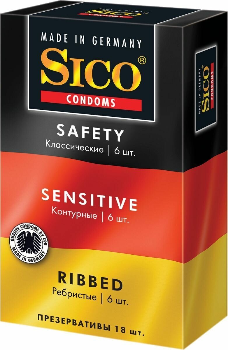 Sico Safety, Sensitive, Ribbed Презервативы, 18 шт