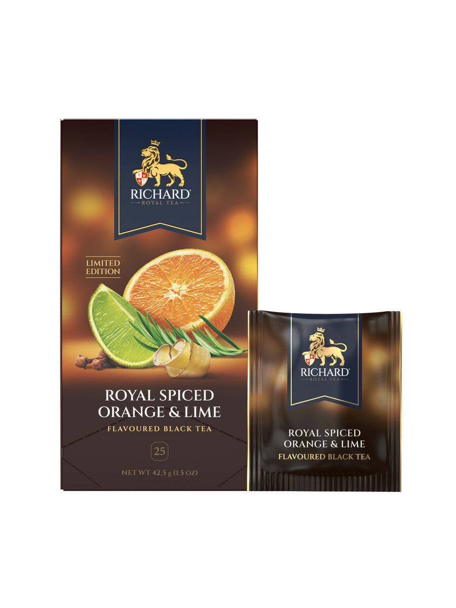 Чай Richard "ROYAL SPICED ORANGE & LIME" чай чёрный ароматизированный в формате 25 саш. - фотография № 3