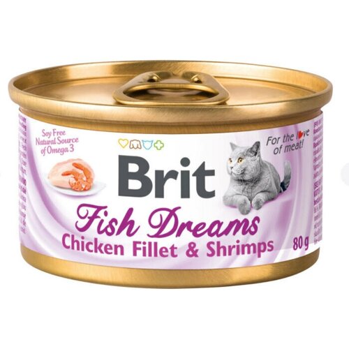 Консервы для кошек Brit Fish Dreams Chicken fillet & Shrimps Куриное филе и креветки 80г, 3 шт. палтус филе fish