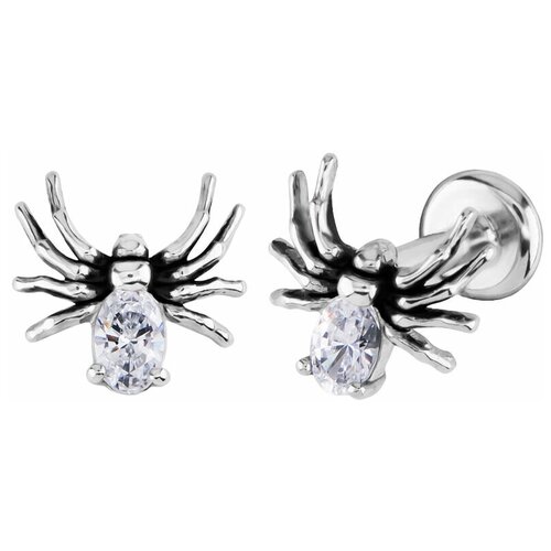 Пирсинг лабрет, в нос, в губу, титан, нержавеющая сталь, фианит, серебряный