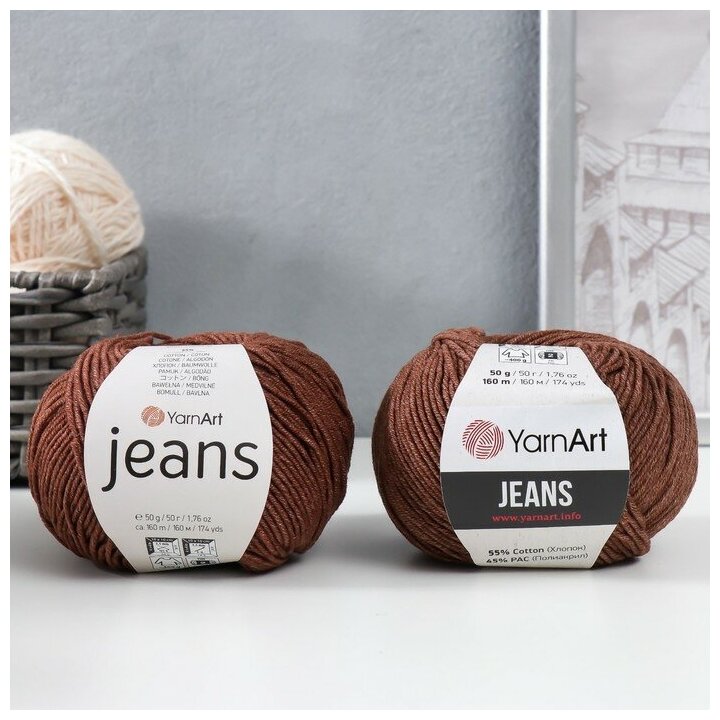 YarnArt Пряжа "Jeans" 55% хлопок, 45% акрил 160м/50гр (70 коричневый)