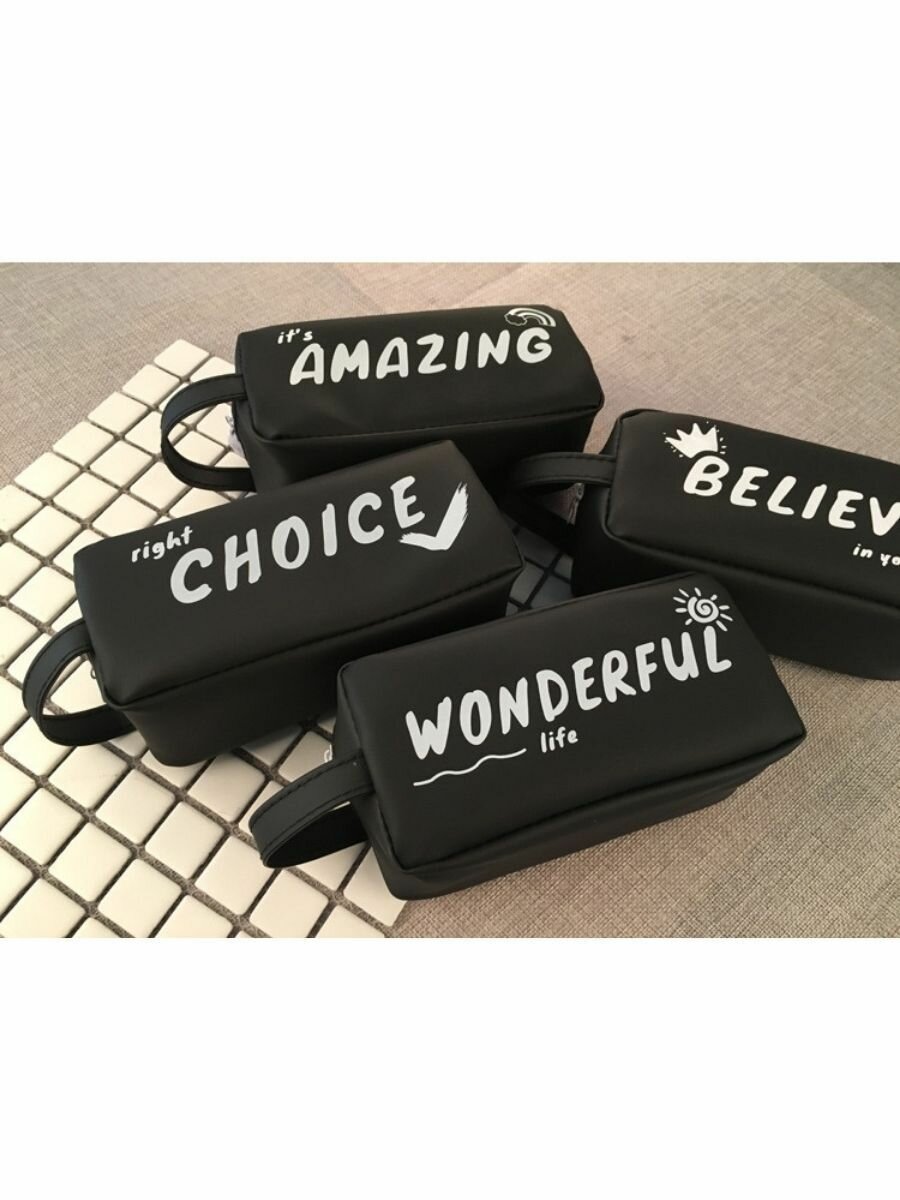 Пенал "Believe", на молнии, искусственная кожа, черный, 1 шт — фото 1