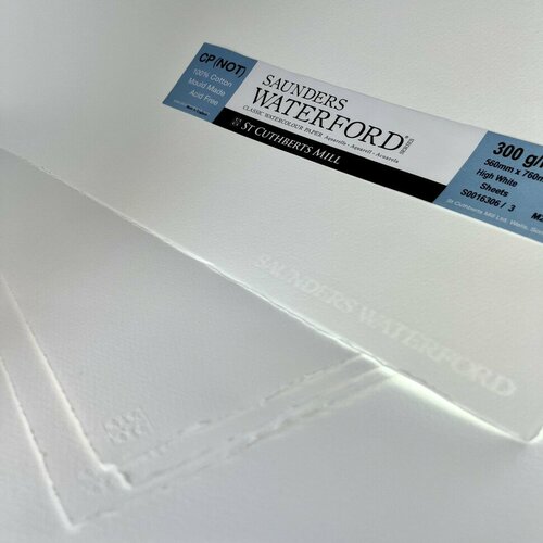 Акварельная бумага 5 листов 56х76см, 300гр/м2, C, P, Saunders Waterford, High White, артикул 5123005101CB-05