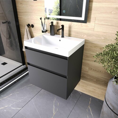 Тумба с раковиной в ванную тумба для ванной FAURAplus Лаура 60-2 подвесная графит полумат раковина Classic 29925₽