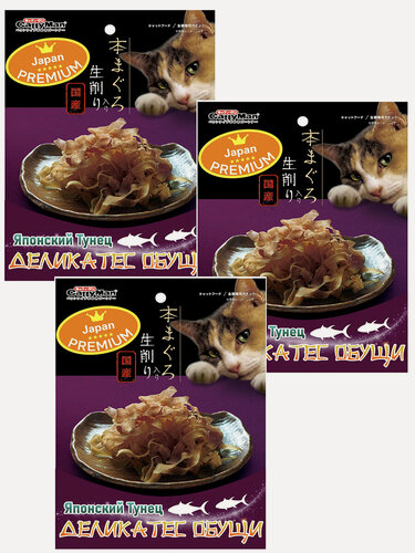 Изображение товара Лакомство для кошек Japan Premium Pet деликатес Обущи на основе мяса тихоокеанского тунца в виде воздушной нарезки, 3 уп х 30 г
