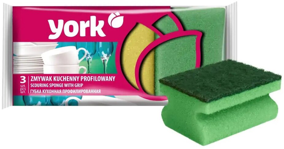 Губки для посуды YORK 031010 профильные универсальные анатомический вырез 3 шт.