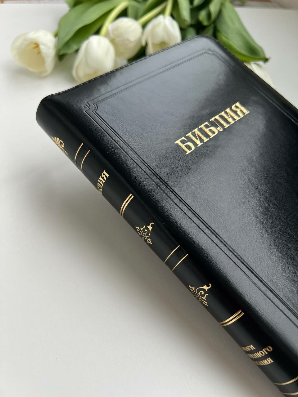 Подарочное издание Библия "Ветхий и Новый Завет" Источник Жизни, кожаный переплет, ляссе, золотой обрез, на молнии — фото 1