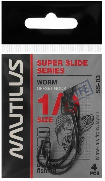 Крючок офсетный Nautilus Offset Super Slide Series Worm SS-03PTFE № 1/0 4 шт.